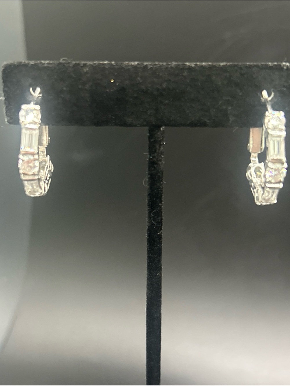 Estate Find HuggyHoop Rhinestone Earrings Silvertone Pierced Hinged Post